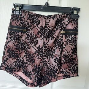 Pink and Black High Waist Lace Shorts